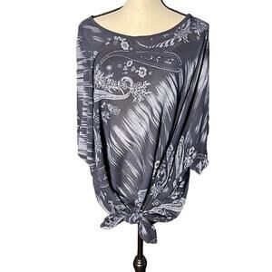 Women's Charcoal Gray Floral Tie-Front Top